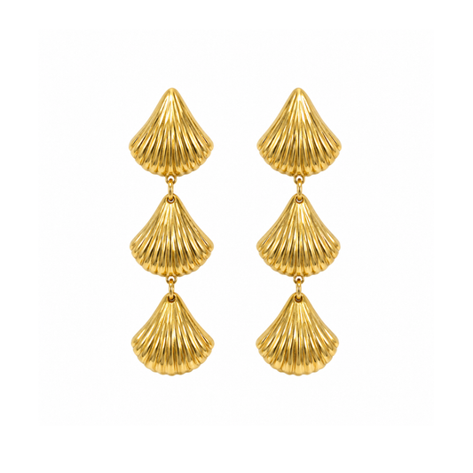 Gold Triple Shell Drop Earring