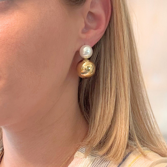 Gold Ball & Pearl Drop Earring