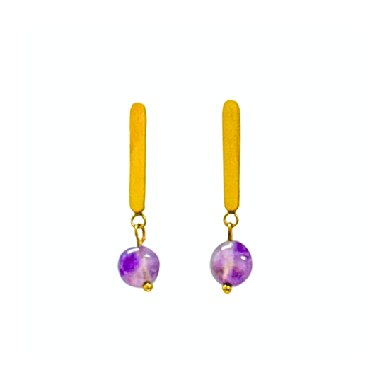 Gold Drop Earring with Natural Purple Stone