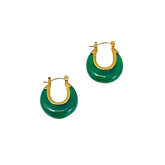 Green & Gold Resin Hoop Earring