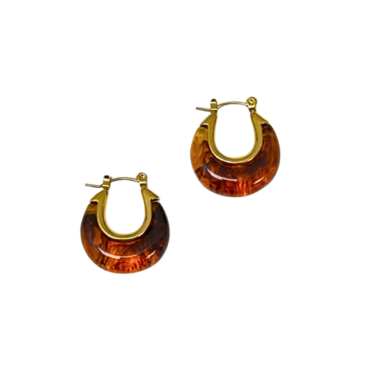 Amber & Gold Resin Hoop Earring