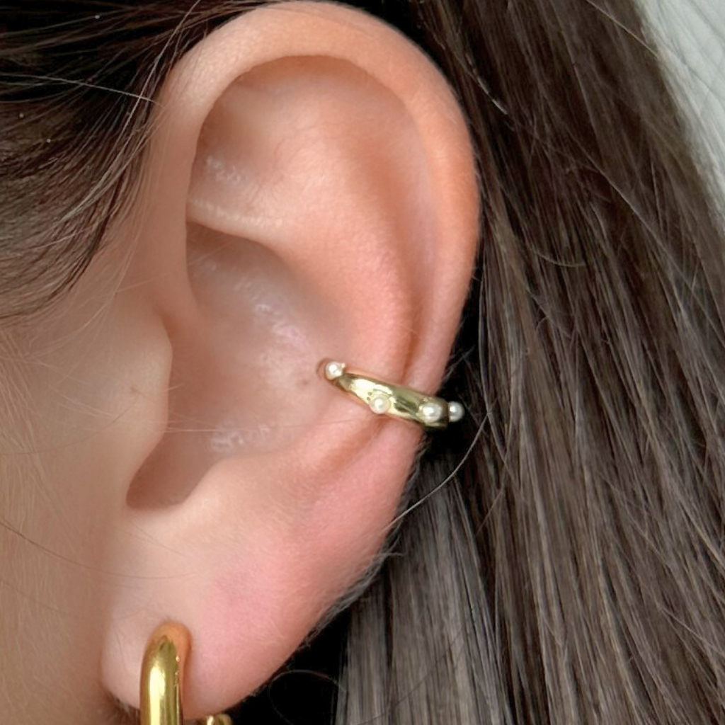 Small Gold Pearl Ear Cuff