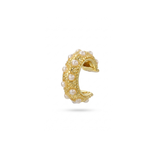 Small Gold Beaded Pearl Ear Cuff
