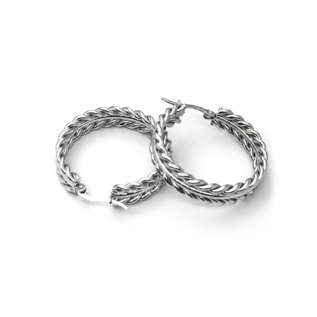 Silver Chain Hoop- 1.3"
