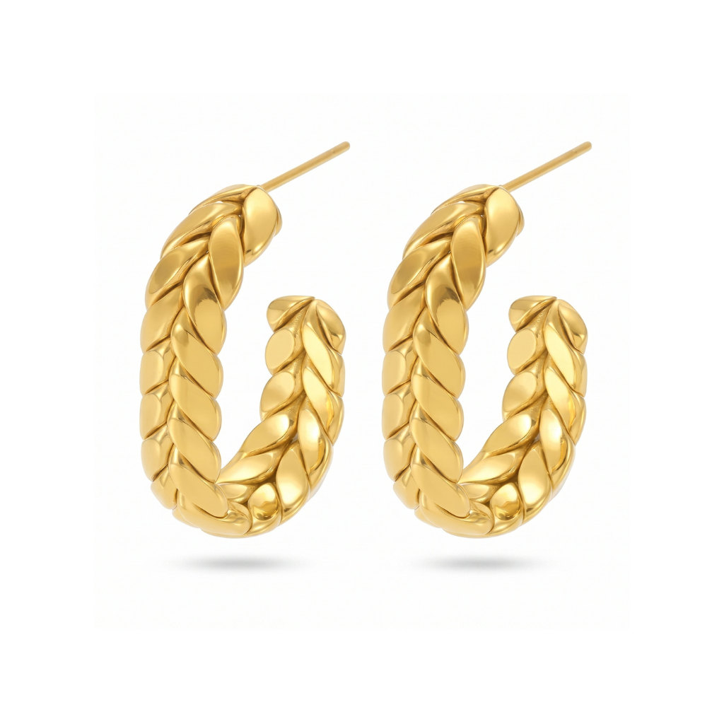 Large Gold Braided U-Shape Hoop