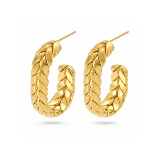 Large Gold Braided U-Shape Hoop