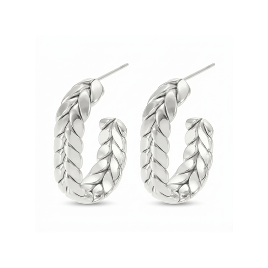 Small Silver Braided U-Shape Hoop