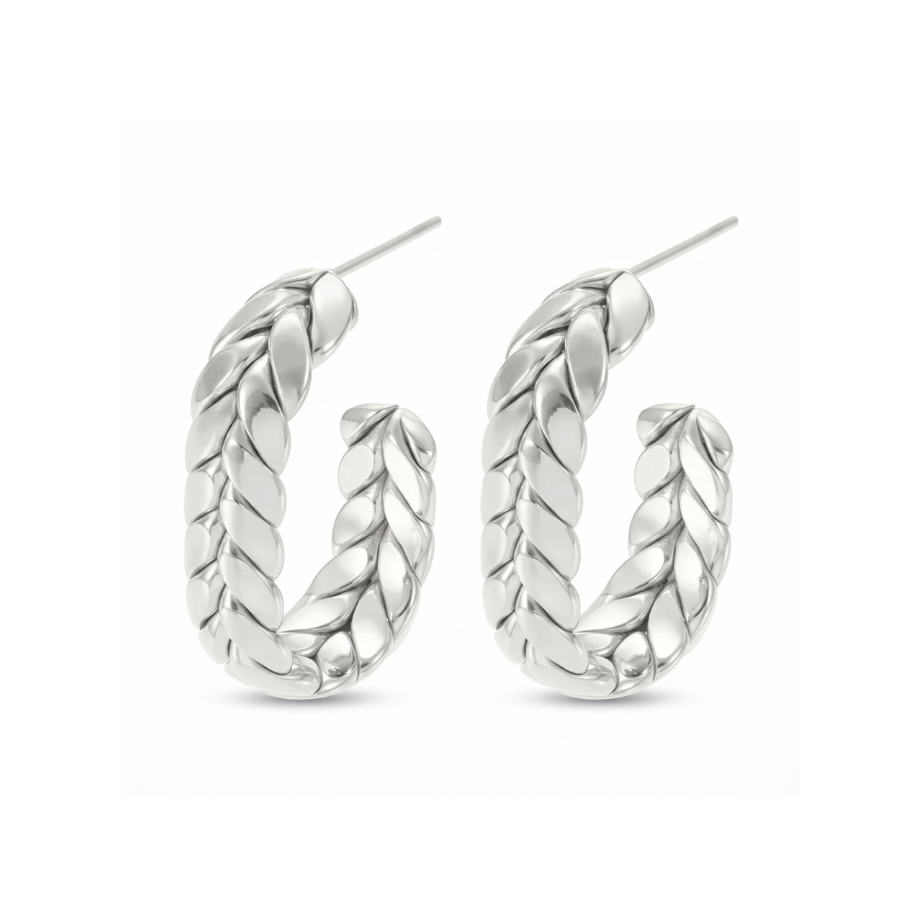 Large Silver Braided U-Shape Hoop