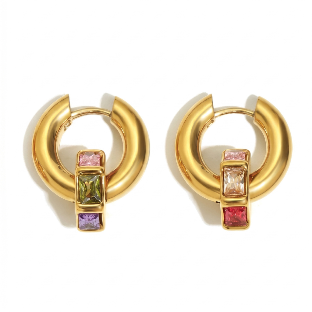 Small Multi-Colored Stone Charm Hoop
