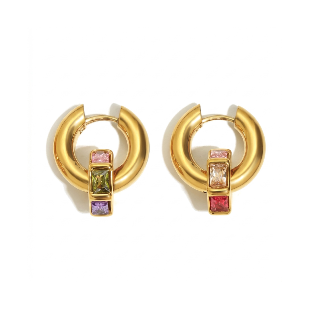 Small Multi-Colored Stone Charm Hoop