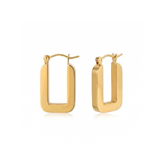 Gold Rectangle Lever back Hoop