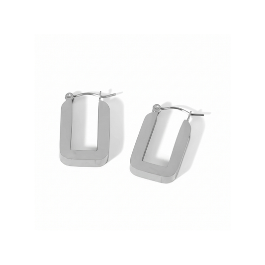 Silver Rectangle Lever Back Hoop