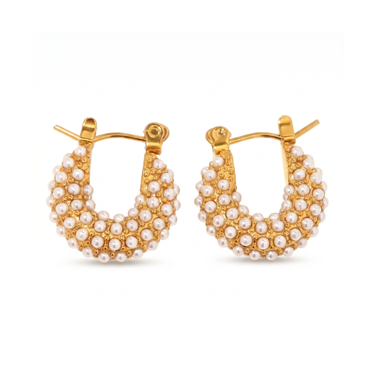 Small Gold Beaded Pearl Hoop