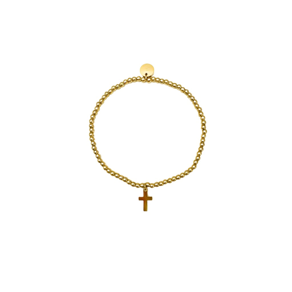 3mm Gold Bead with Gold Cross Stretch Bracelet