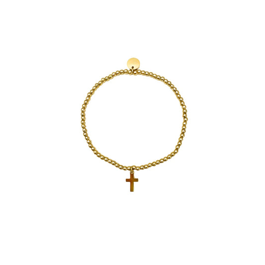 3mm Gold Bead with Gold Cross Stretch Bracelet