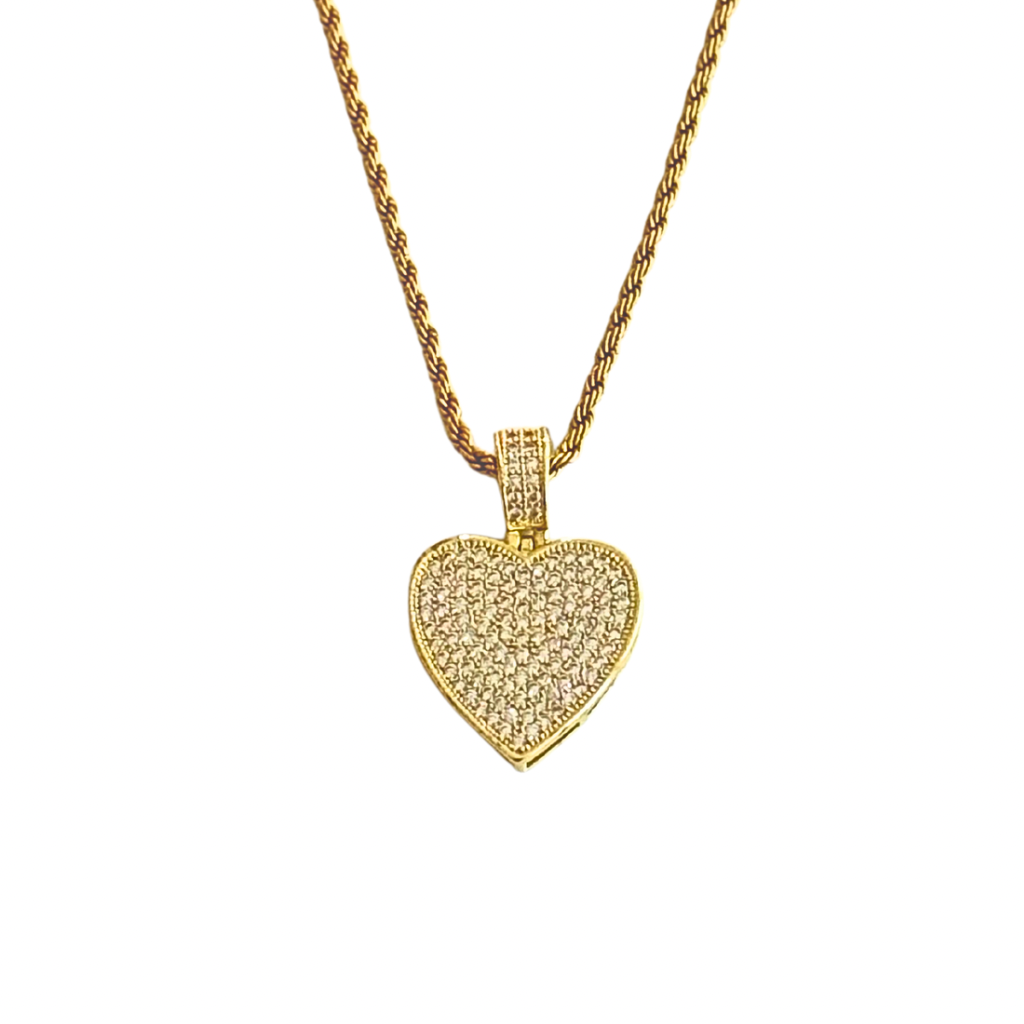 Gold Rope Chain with Pavé Heart Pendant