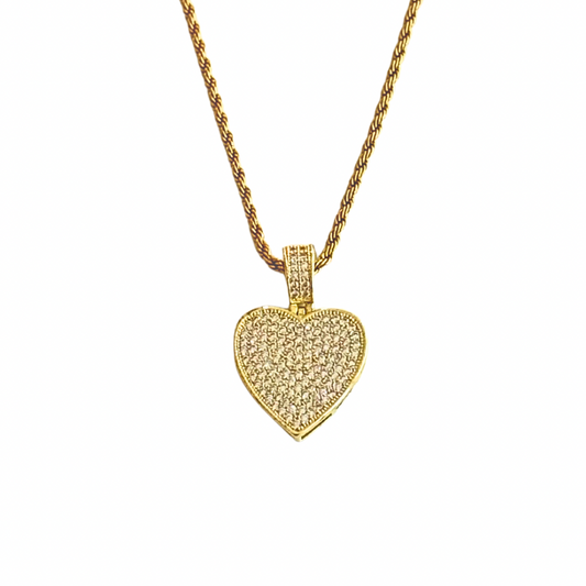 Gold Rope Chain with Pavé Heart Pendant
