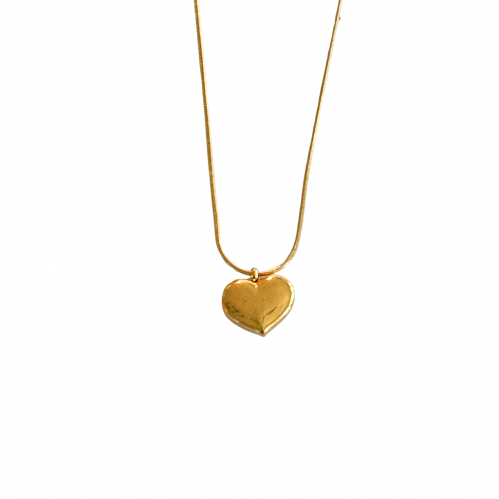 Gold Snake Chain with small heart charm necklace