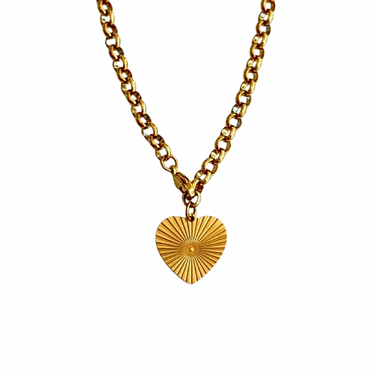 Gold Link Chain Necklace with Large Heart Charm