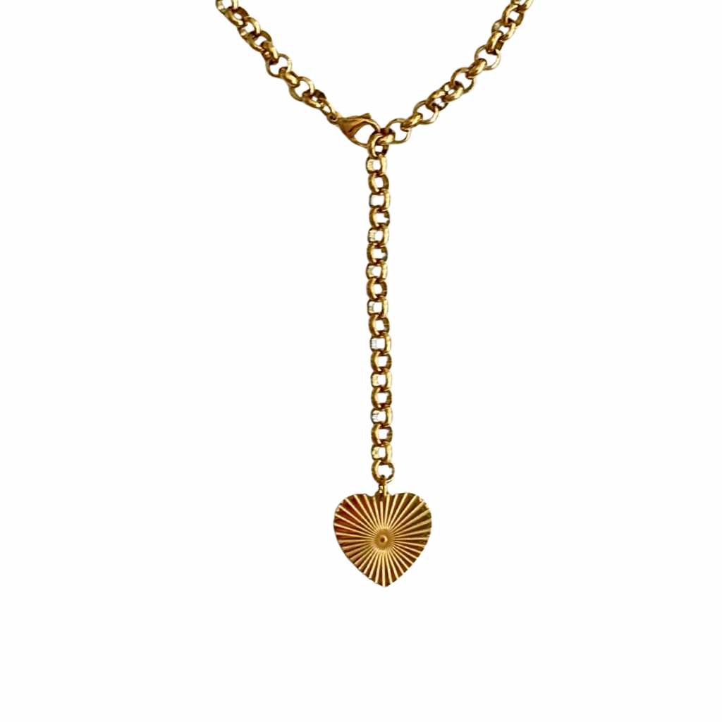 Gold Link Chain Necklace with Large Heart Charm