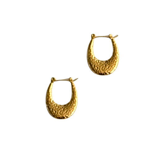 Gold Textured Crescent Hoop
