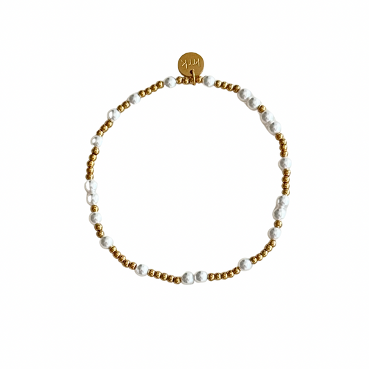 2mm Gold Bead & Pearl Stretch Bracelet