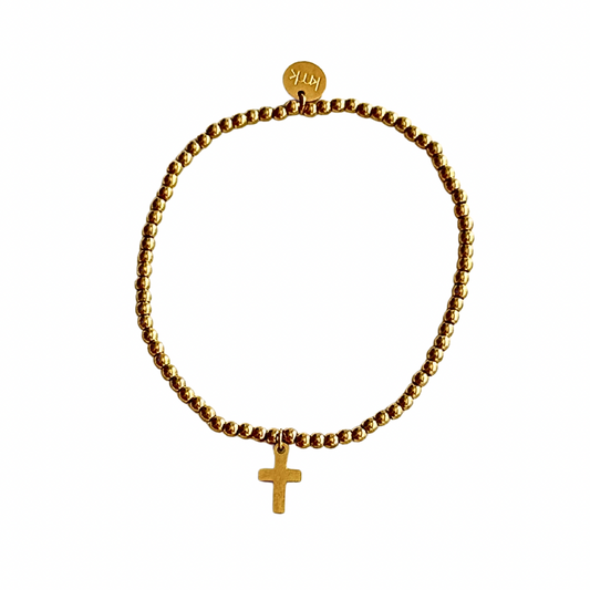 3mm Gold Bead with Gold Cross Stretch Bracelet