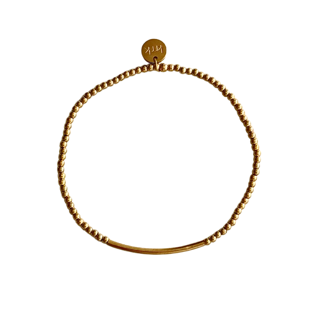 2.5mm Gold Bead & Gold Bar Stretch Bracelet