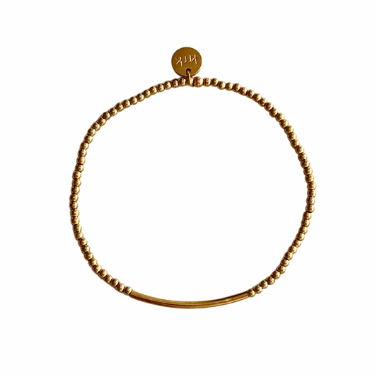2.5mm Gold Bead & Gold Bar Stretch Bracelet