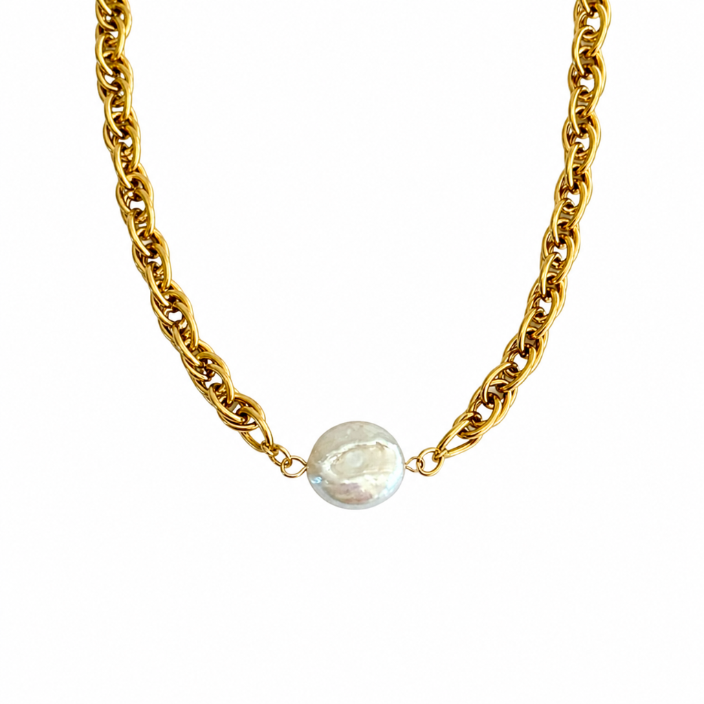 Gold Coin Pearl Necklace