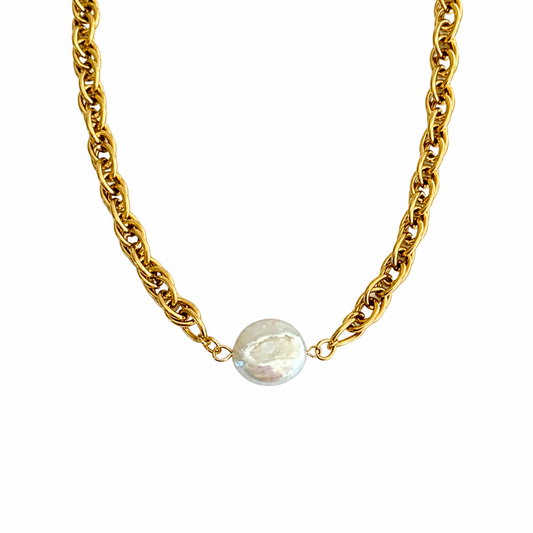 Gold Coin Pearl Necklace