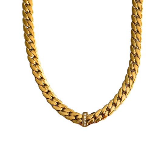 Gold Cuban Chain with Cubic Zirconia Accents