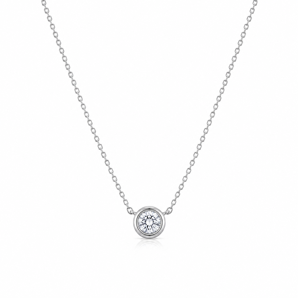 Silver Bezel Set Cubic Zirconia Necklace