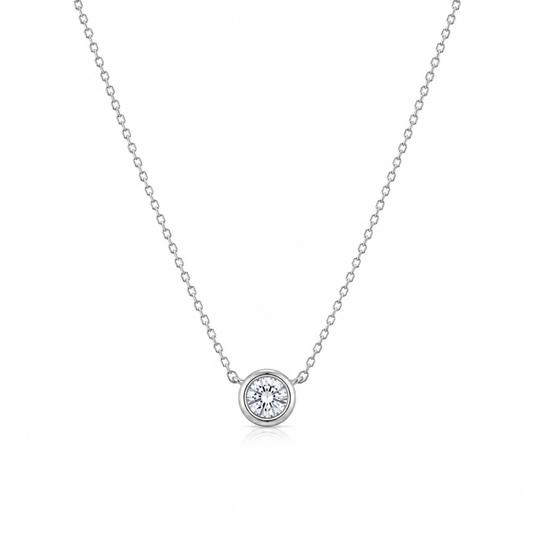 N125 Silver Bezel Set CZ Necklace