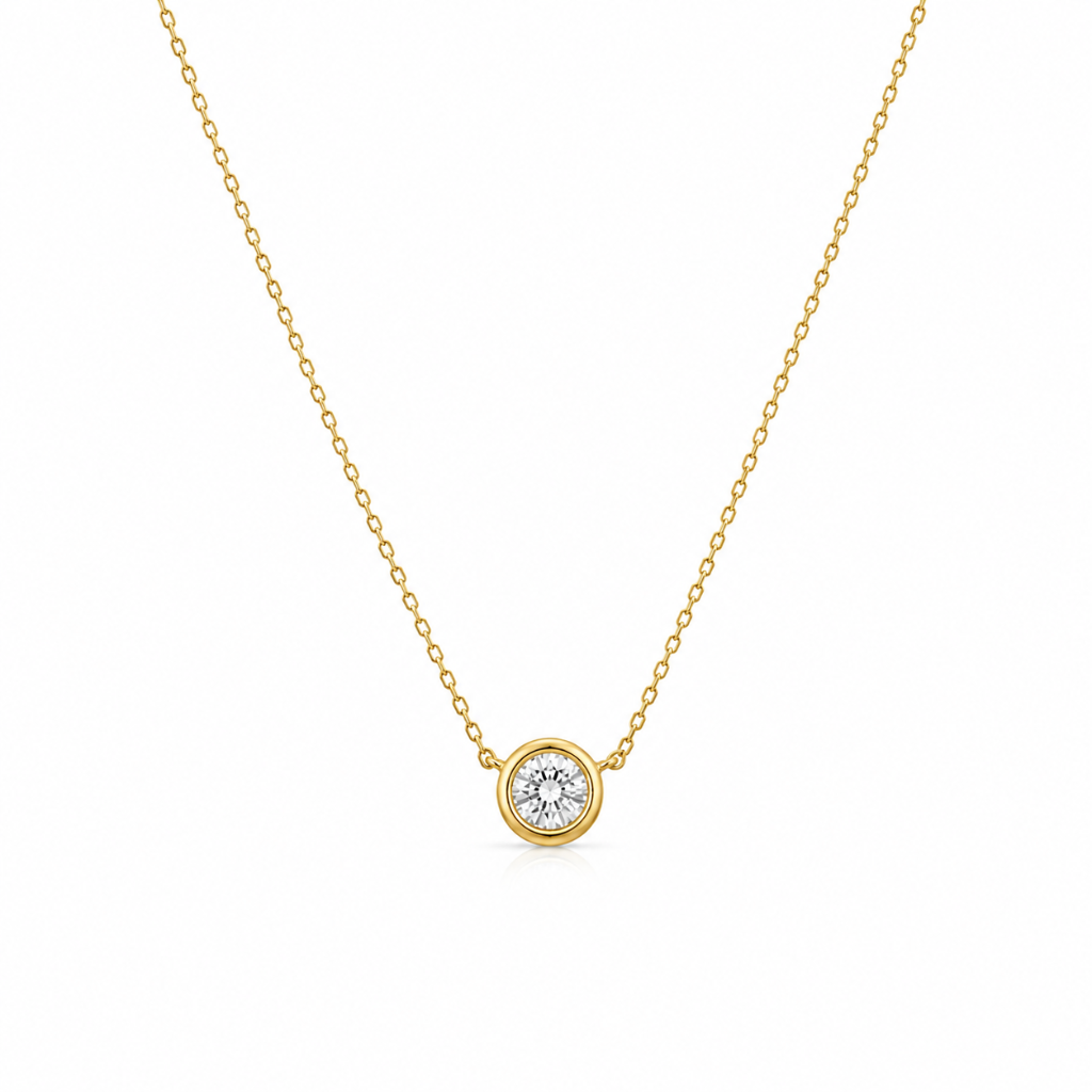 Gold Bezel Set Cubic Zirconia Necklace