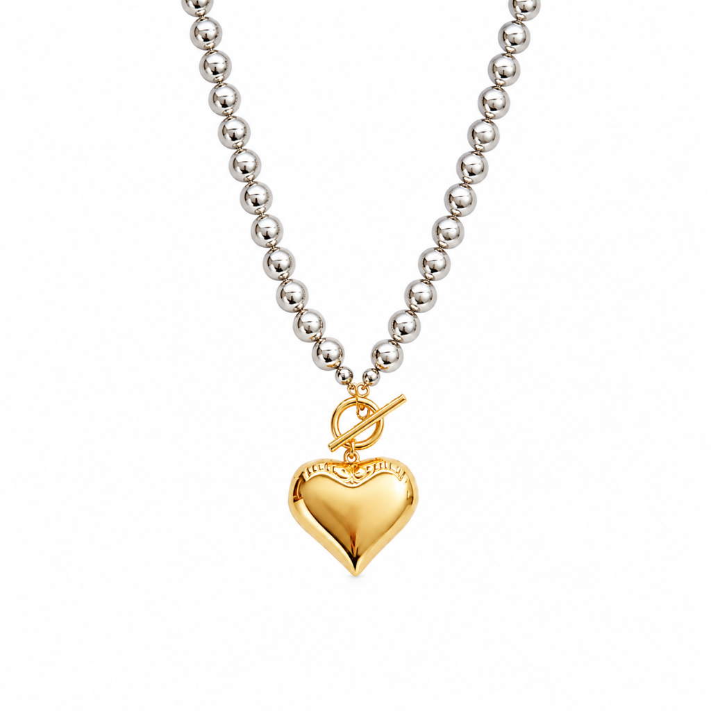 Two-Tone Puffed Heart Choker