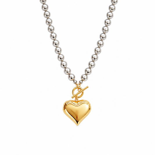 Two-Tone Puffed Heart Choker