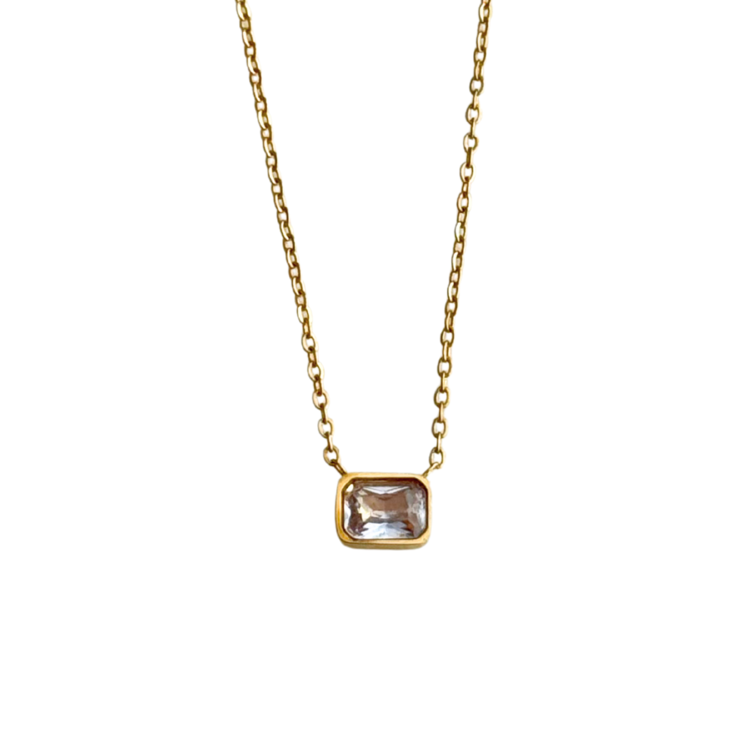 Gold Bezel Set Necklace with Clear Stone