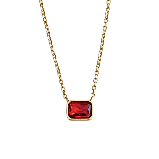 Gold Bezel Set Necklace with Pink Stone