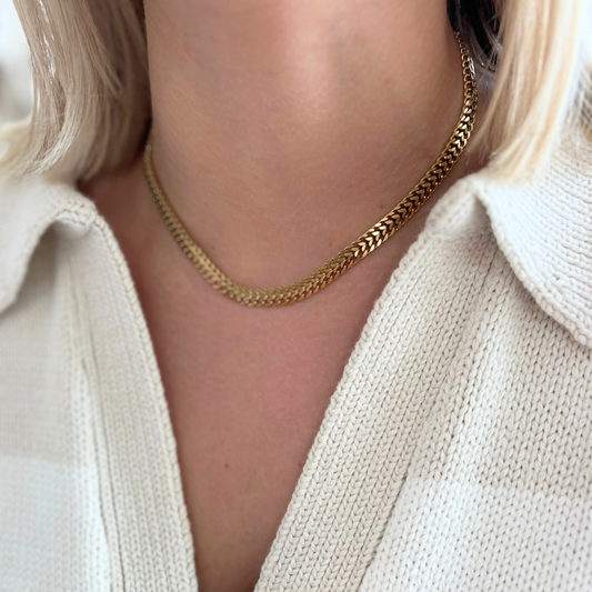 Gold Flat Braided Chain Necklace