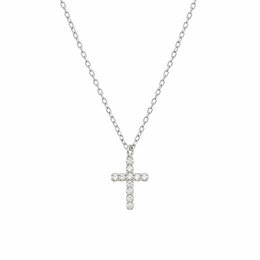 Silver Cross Necklace with Cubic Zirconia