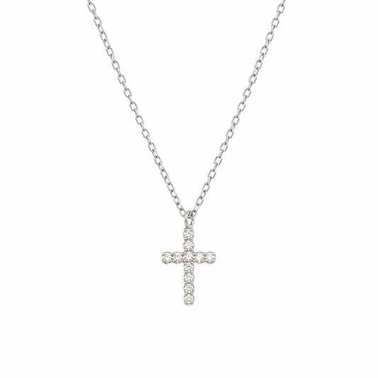 Silver Cross Necklace with Cubic Zirconia