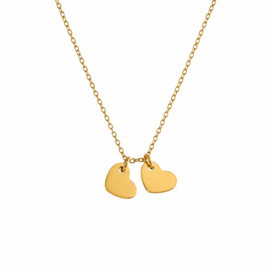 Gold necklace with two heart charms