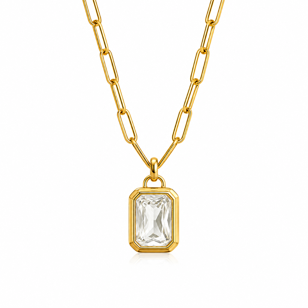 Gold Chain Necklace with Clear Stone