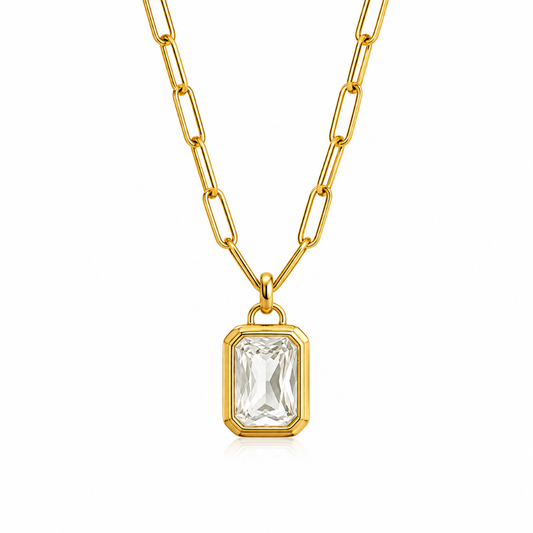 Gold Chain Necklace with Clear Stone