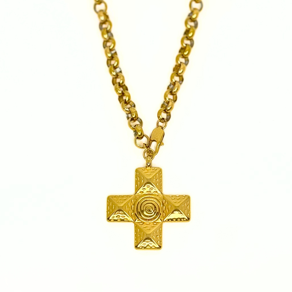 Gold Large Block Cross Pendant Necklace