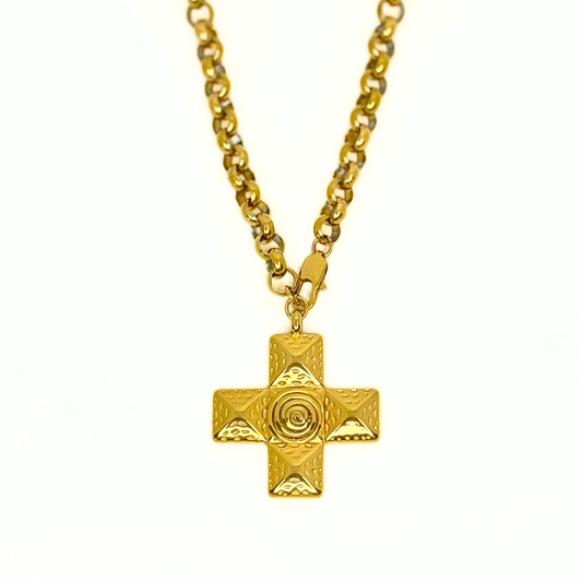 Gold Large Block Cross Pendant Necklace