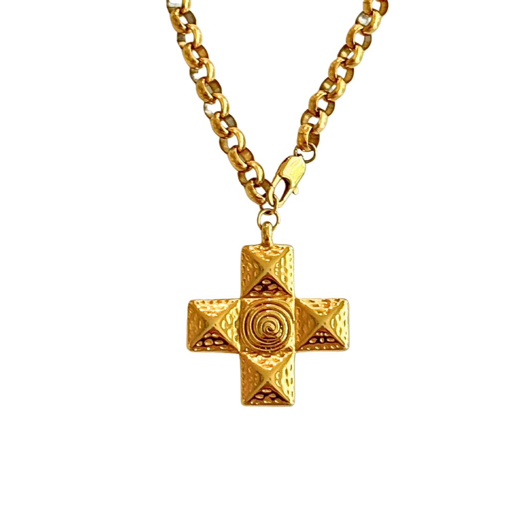 Gold Large Block Cross Pendant Necklace