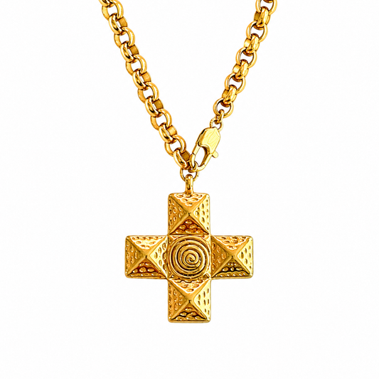 Gold Large Block Cross Pendant Necklace