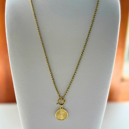 Gold Chain with Circle Medallion Charm